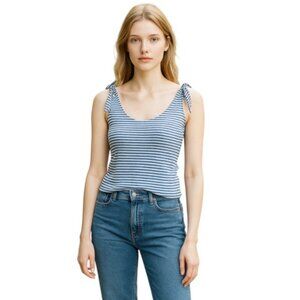Olivacious Small Blue and White Striped Sleeveless Crop Top